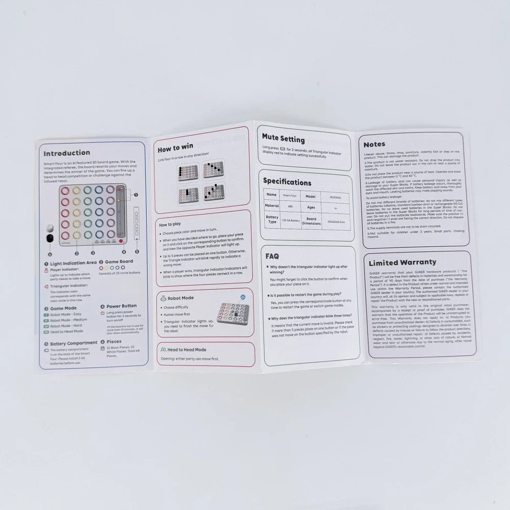 Giiker Smart Four User Manual Instructions Guide Replacement Booklet